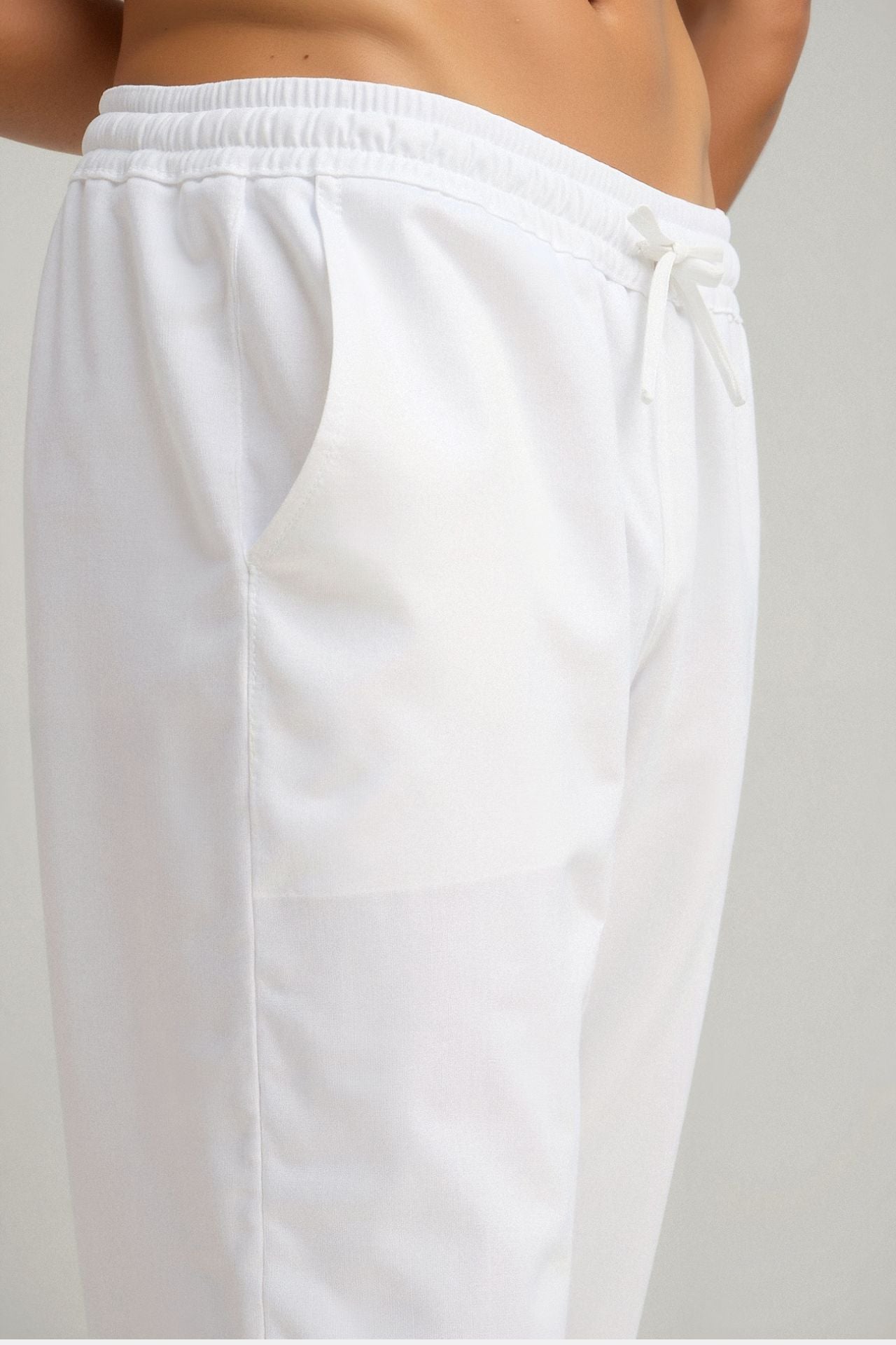Pantalon à cordon de serrage en mélange de coton et de lin
