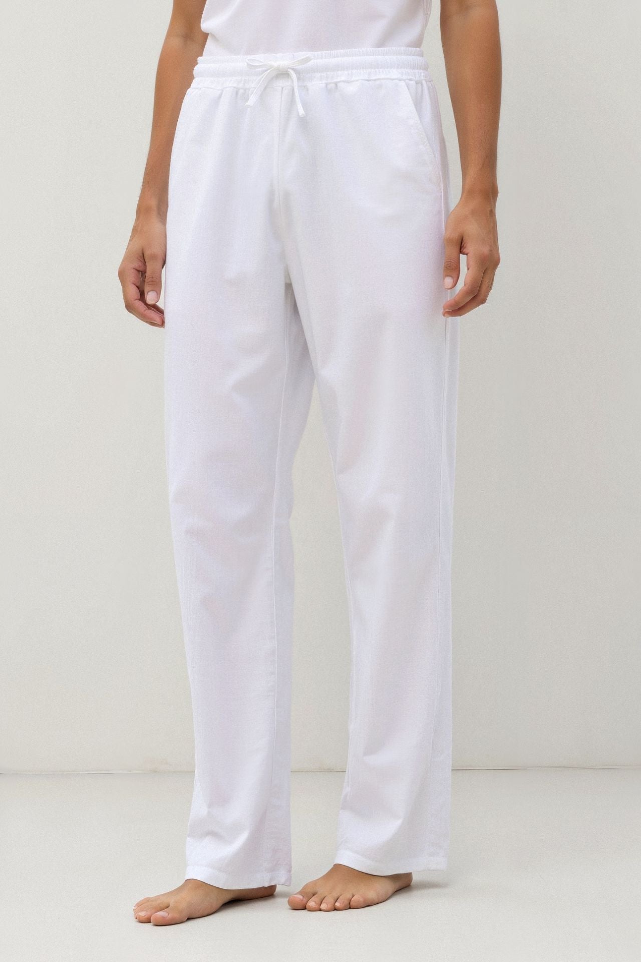 Pantalon à cordon de serrage en mélange de coton et de lin