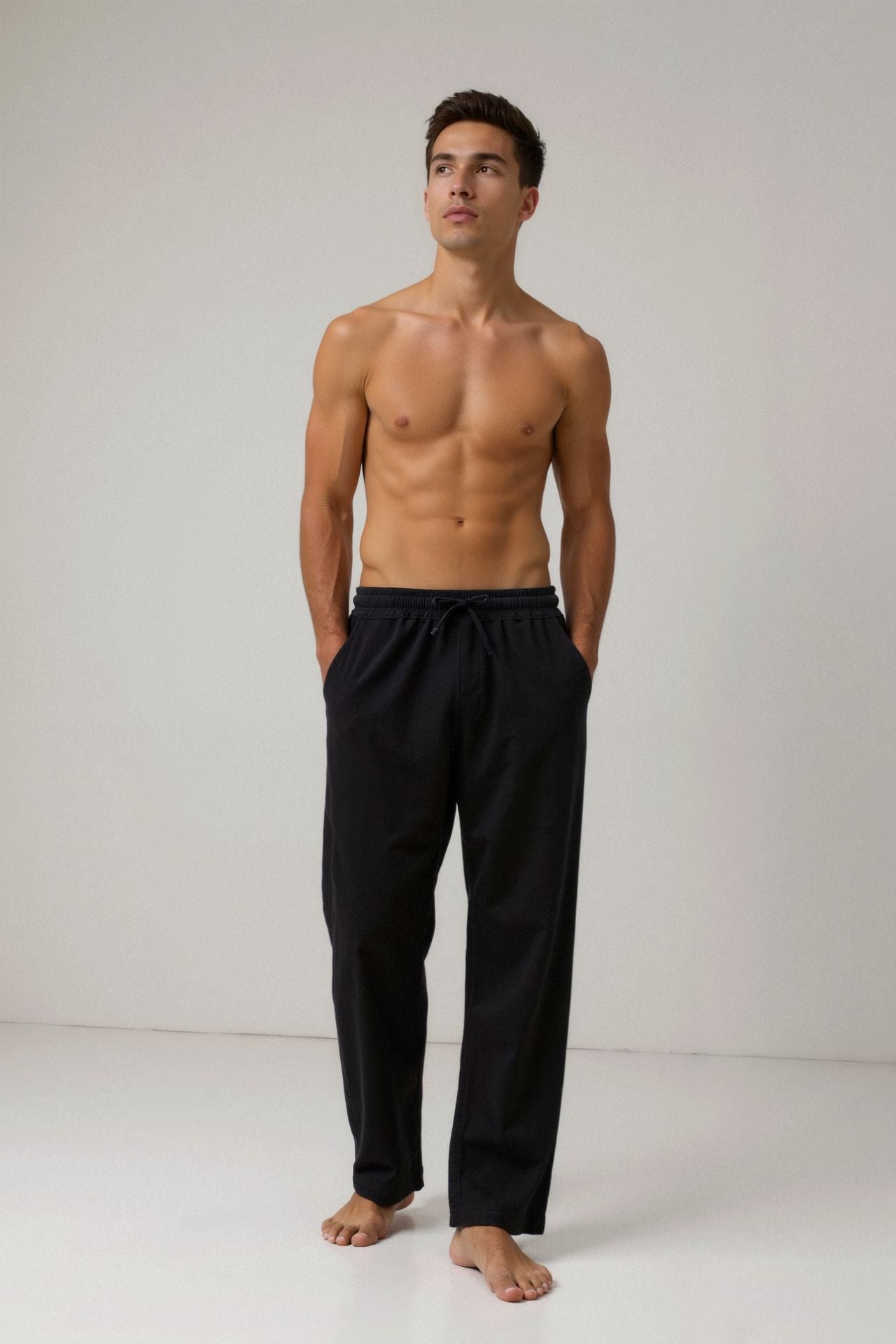 Pantalon à cordon de serrage en mélange de coton et de lin
