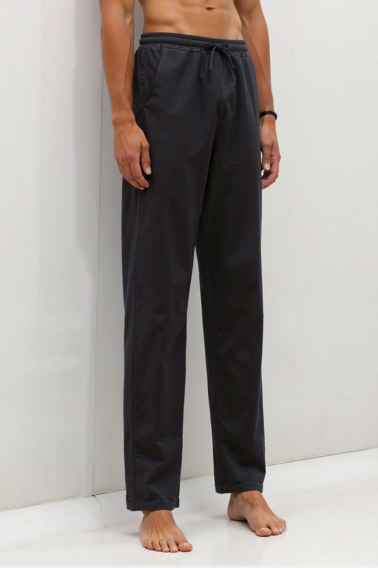 Pantalon à cordon de serrage en mélange de coton et de lin