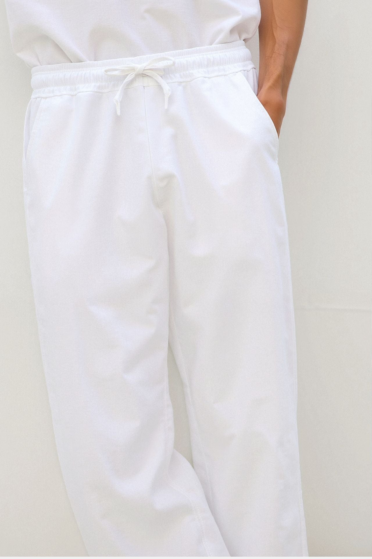 Pantalon à cordon de serrage en mélange de coton et de lin