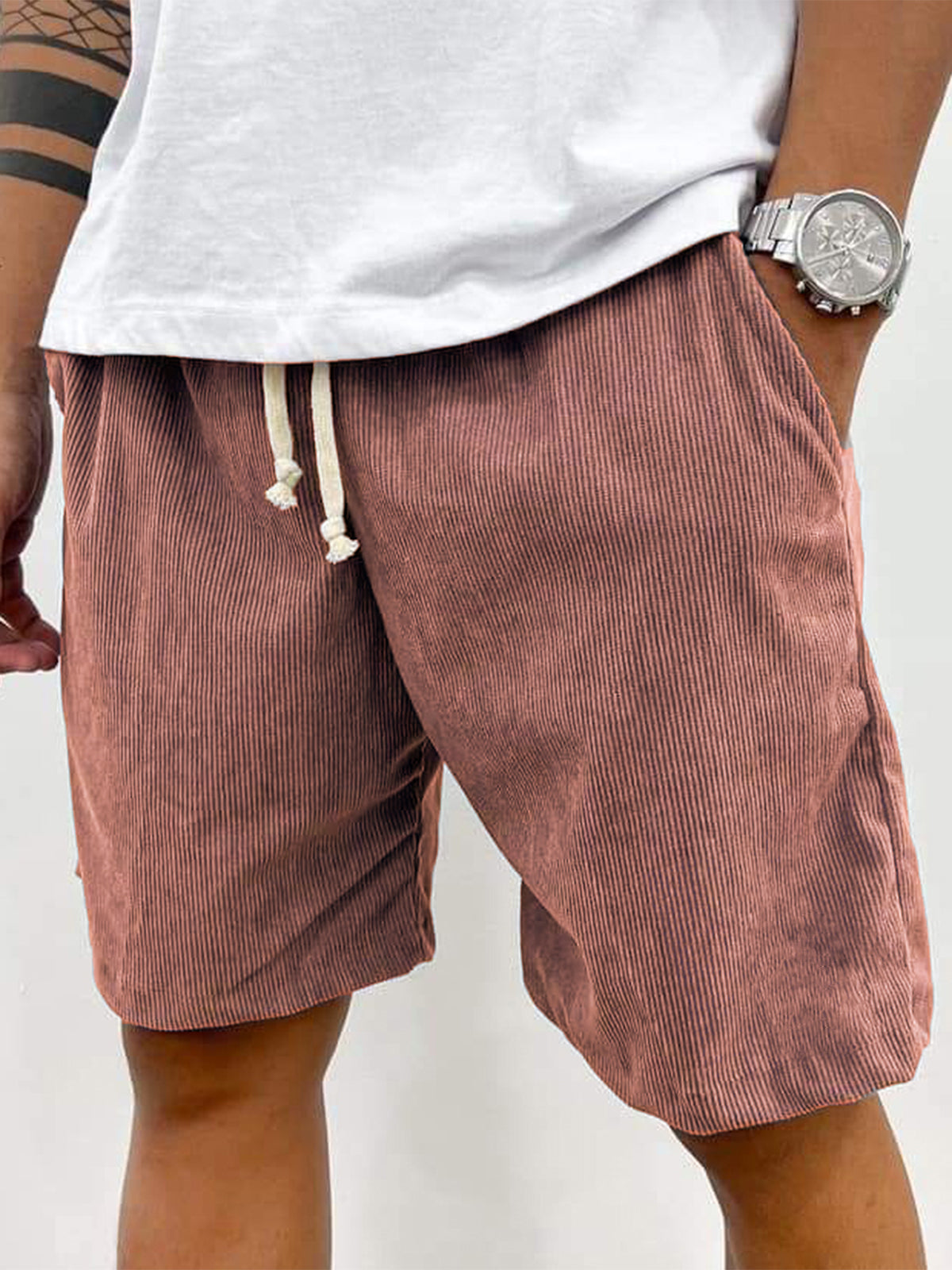 Short extensible en velours côtelé