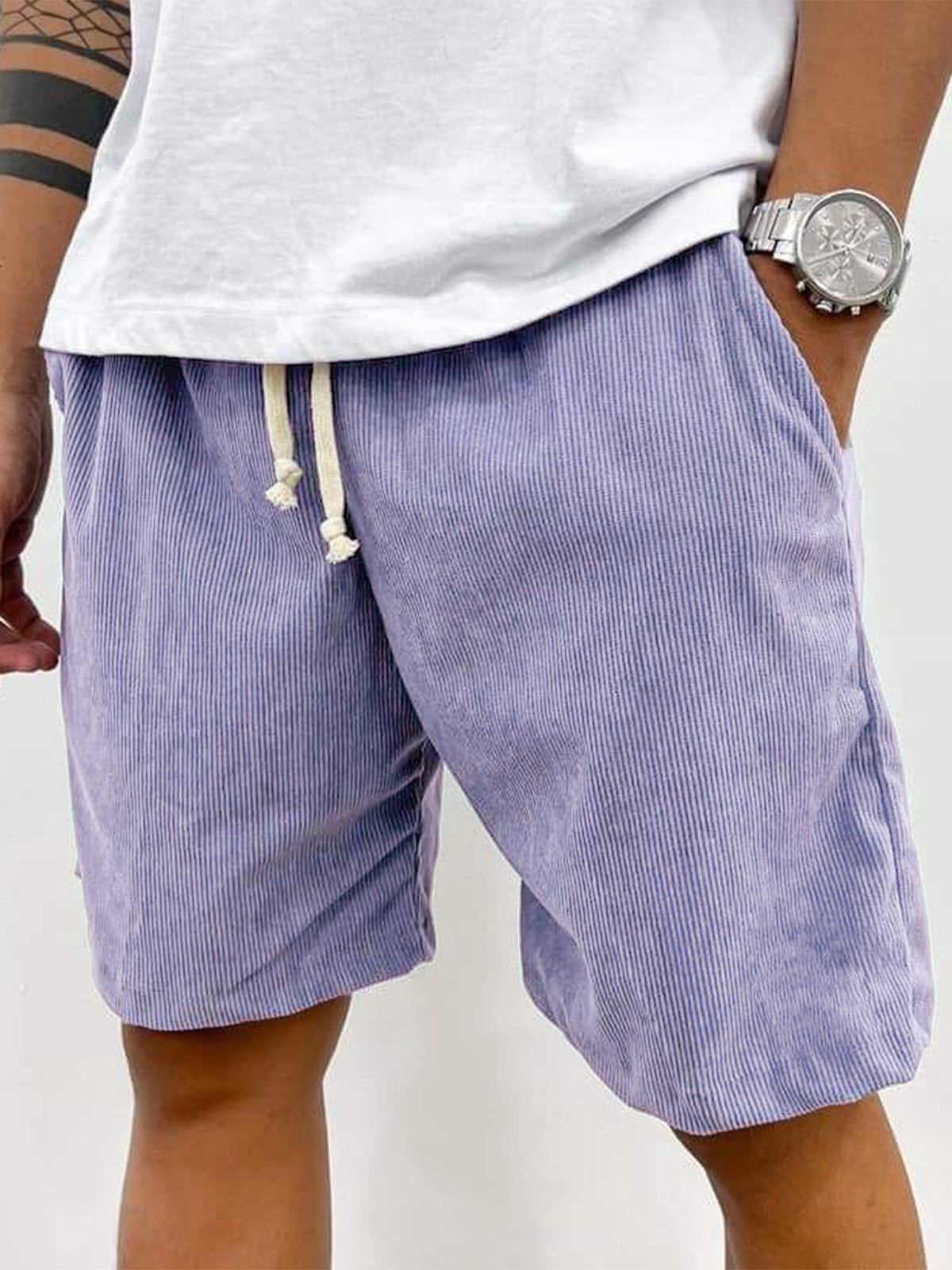 Short extensible en velours côtelé