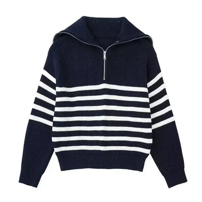 Pull rayé zippé