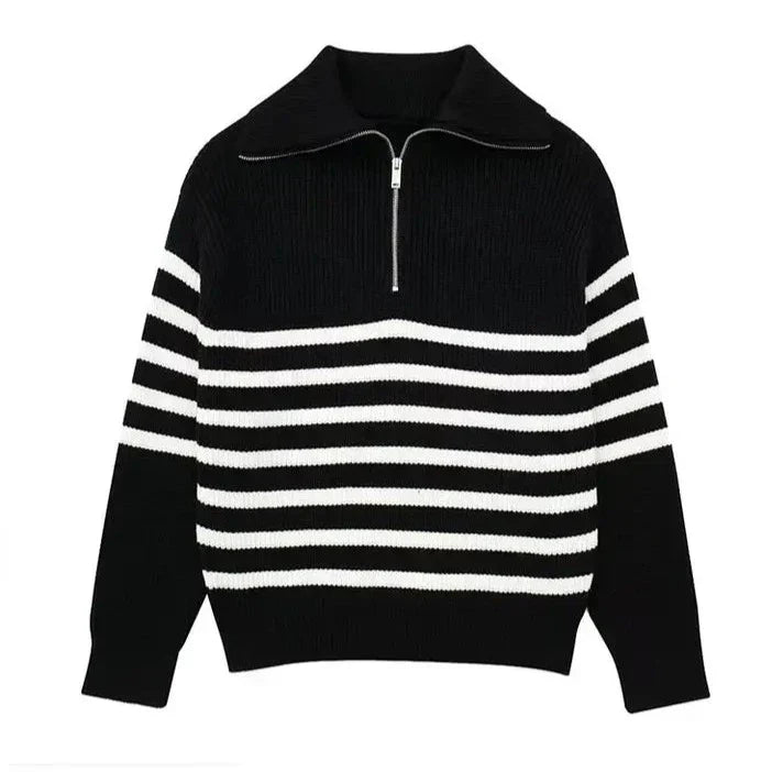 Pull rayé zippé
