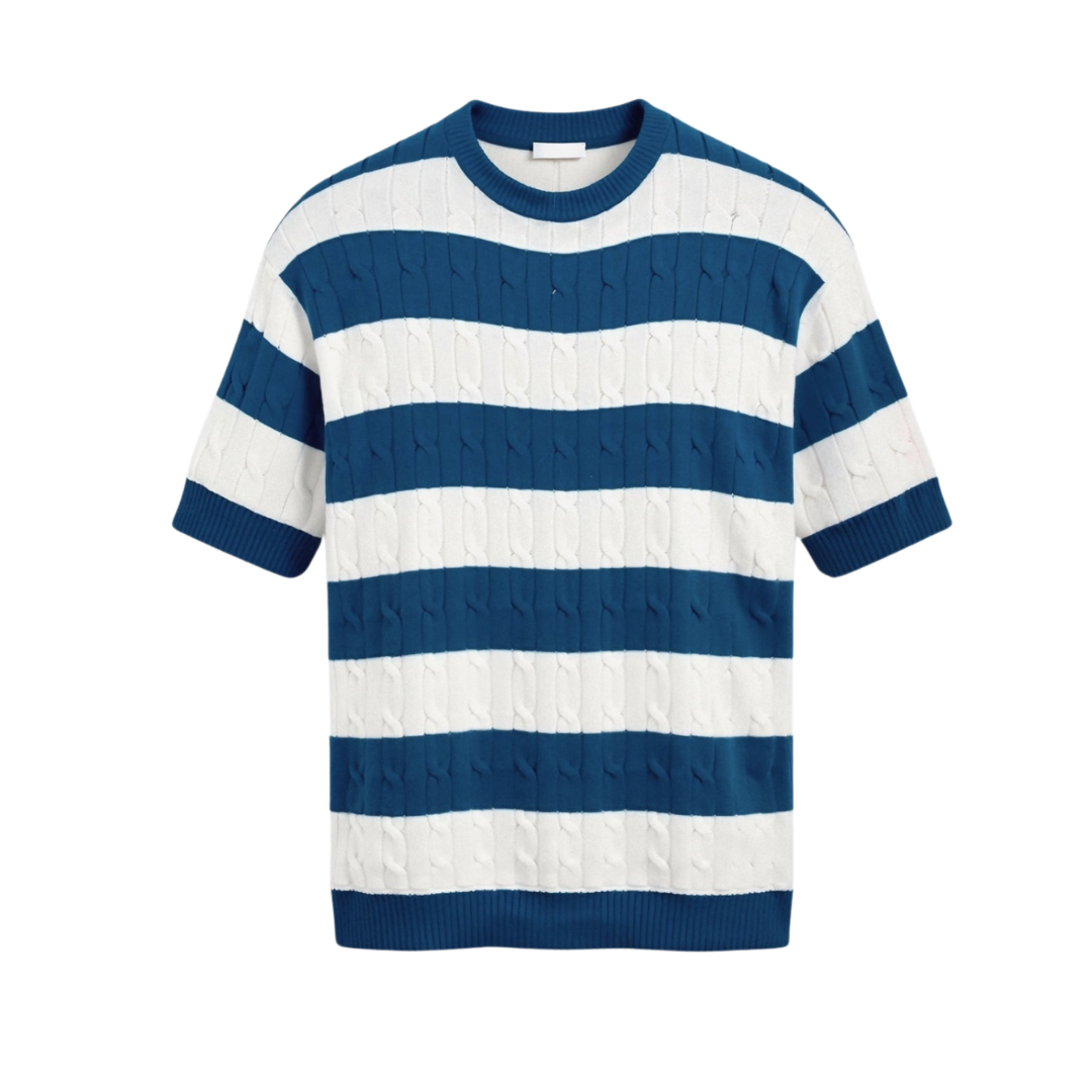 T-shirt rayé à col rond et torsadé