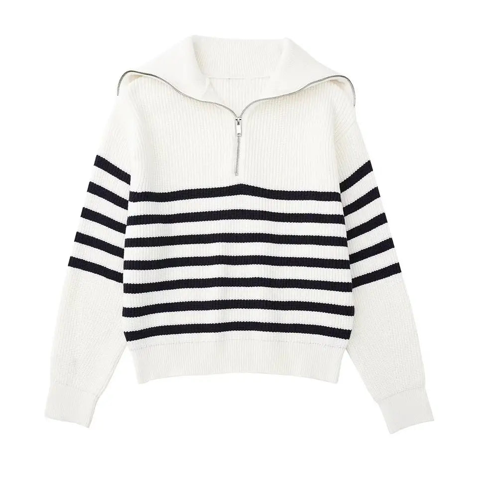 Pull rayé zippé